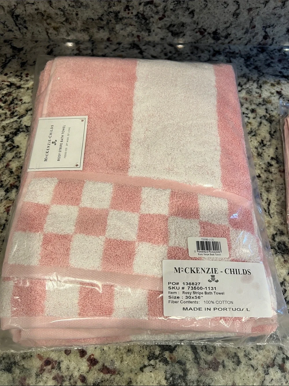 Mackenzie-Childs Rosy Stripe Bath Towel and Hand Towel. NWT.